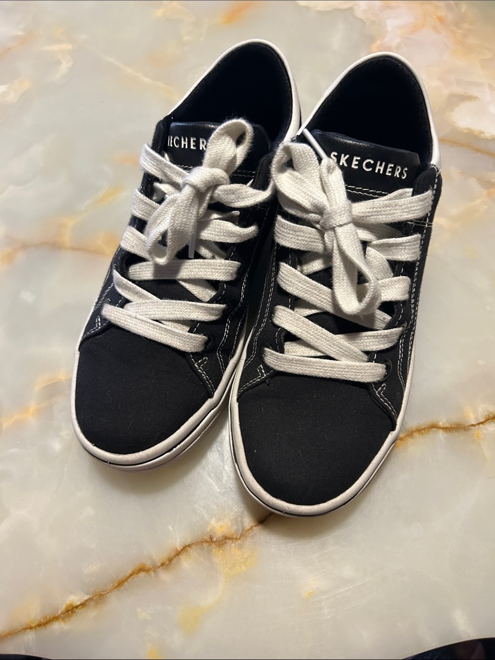 Skechers Black and White Low-Top Canvas Sneakers